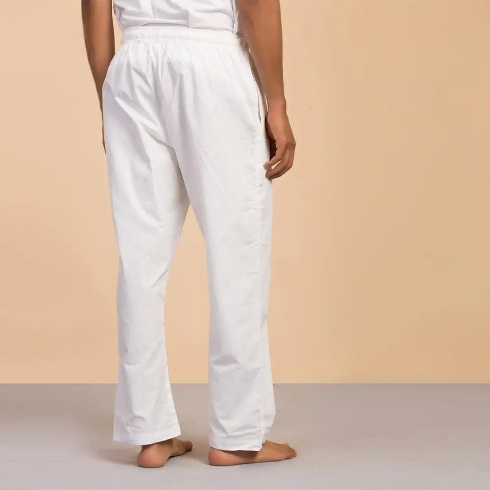 Men’s Organic Cotton Sadhana Pyjama. Solid white. Breathable fabric. Comfortable for Sadhana.