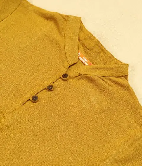 Women's 100% Organic Cotton Kurta with Embroidered "Aum" - Mustard