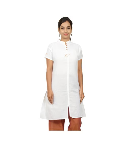 Women's 100% Organic Cotton Kurta with Embroidered "Aum" - White