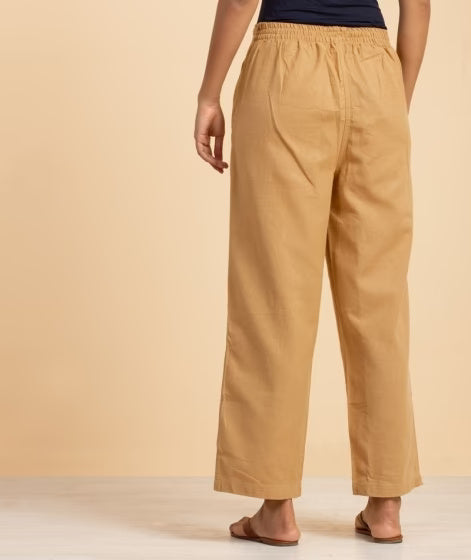 Women Khaki Knitted Drawstring Pants - Organic Cotton