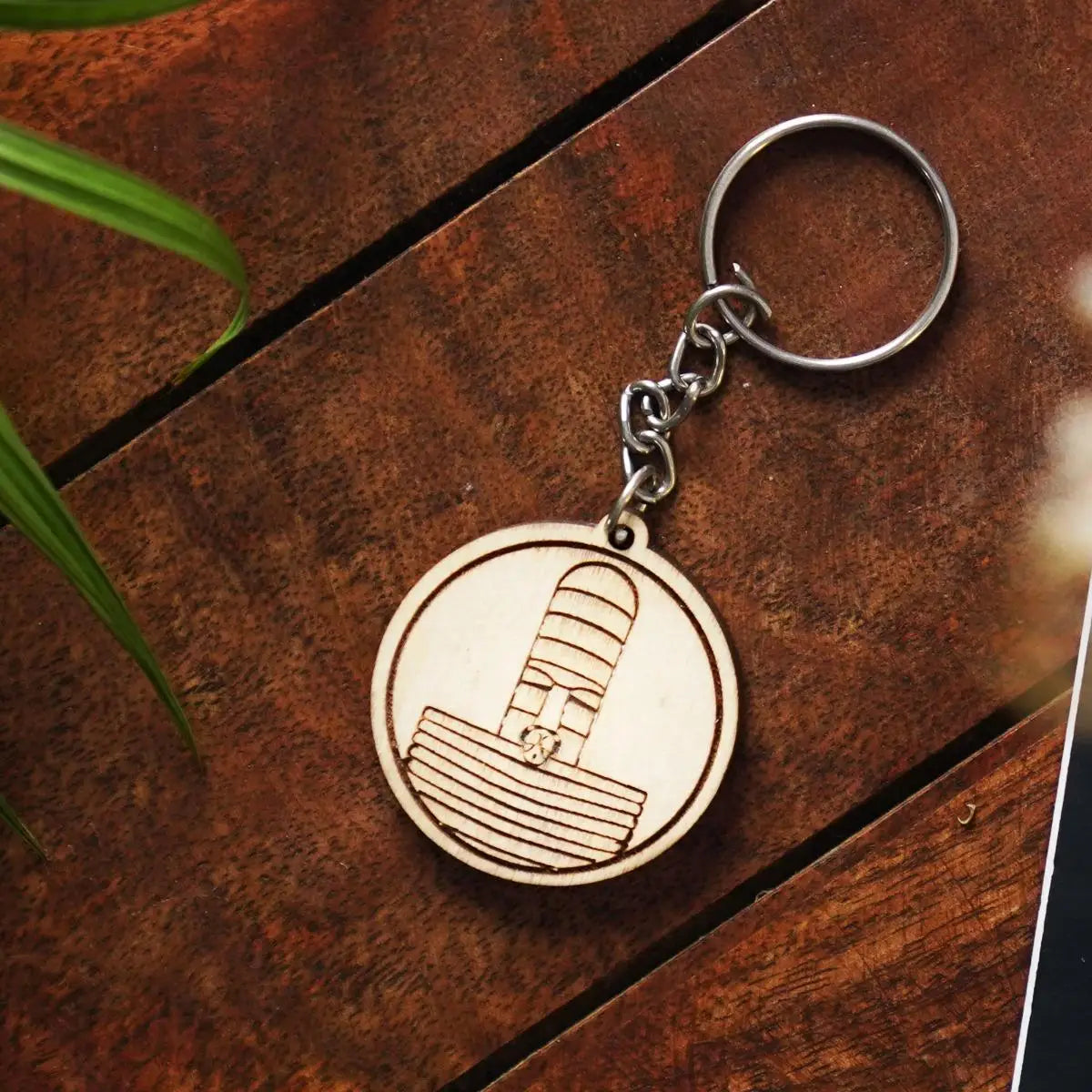 Dhayanalinga Etched Wooden Key Chain