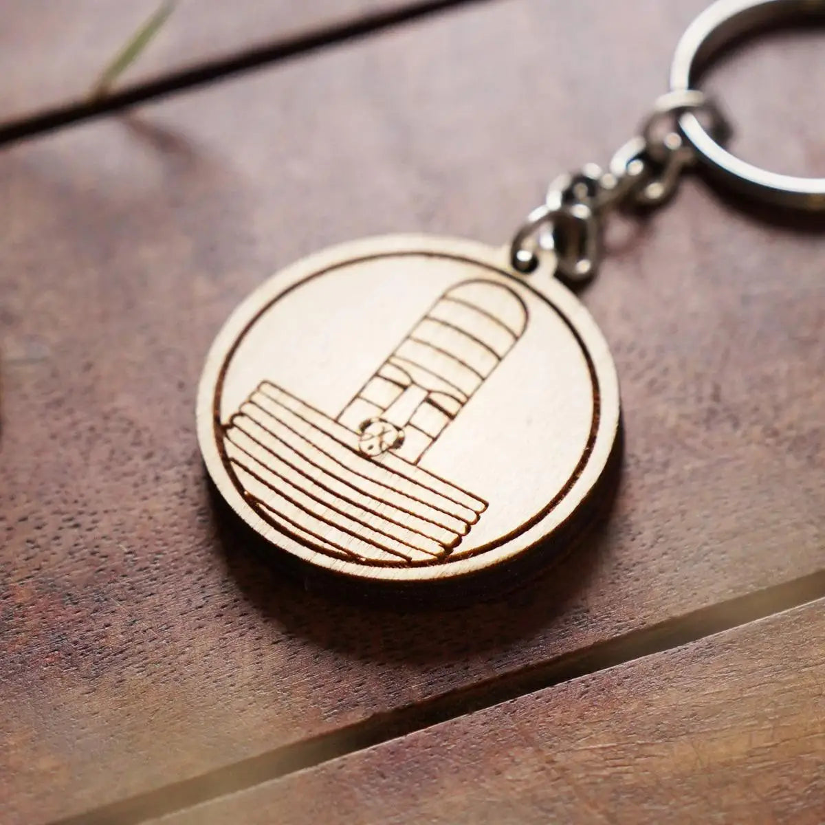 Dhayanalinga Etched Wooden Key Chain