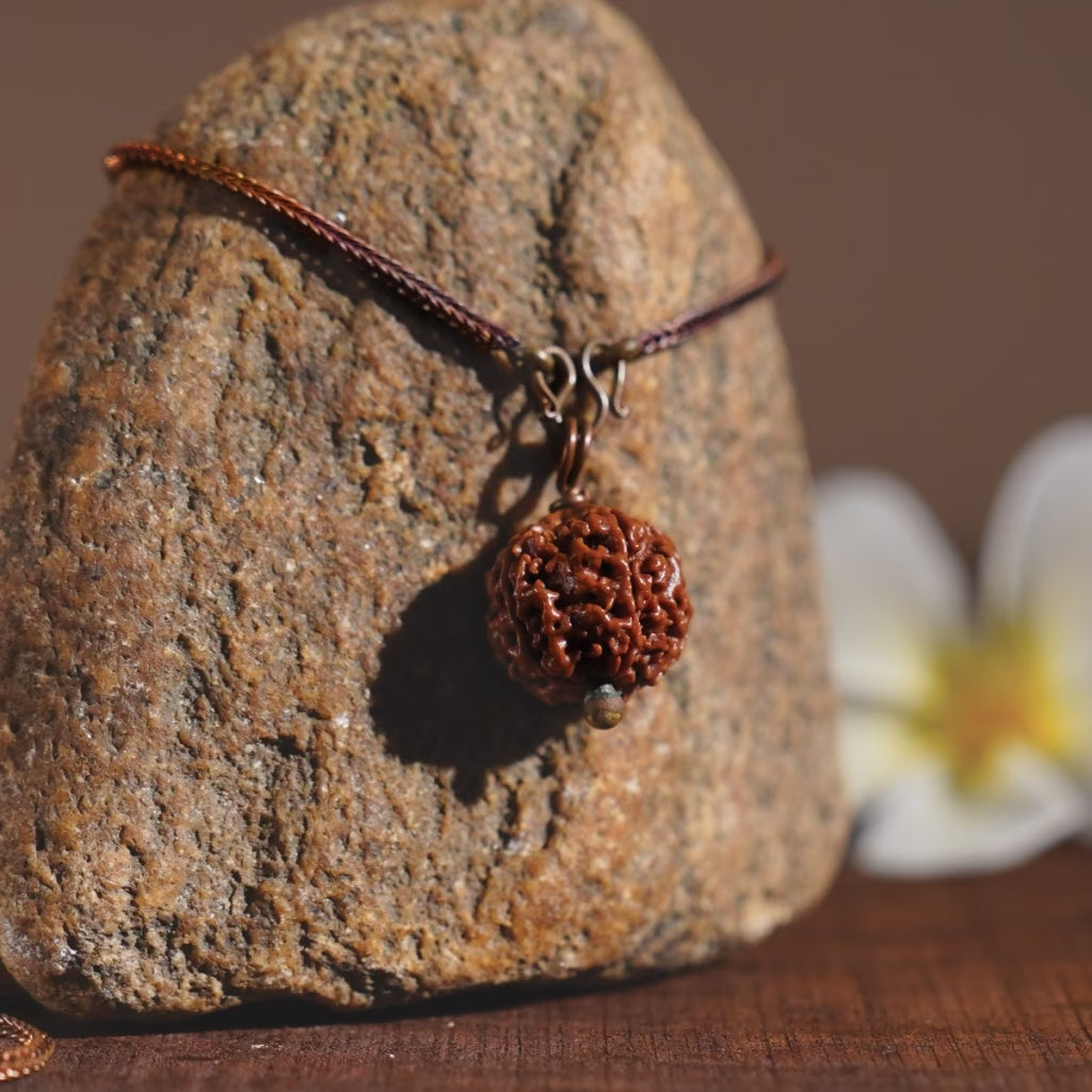 Adiyogi Rudraksha with copper chain. Panchamukhi (five faced) Rudraksha bead