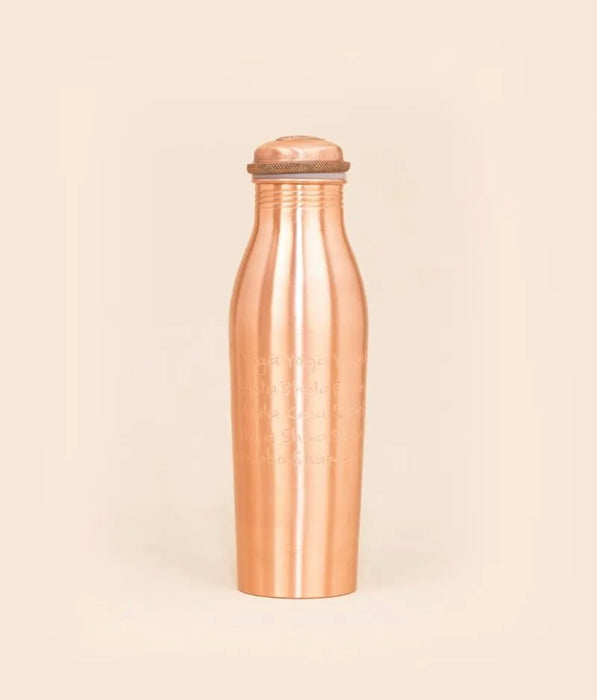 Copper Water Bottle Engraved with Yogeshwaraya Chant, 950 ml
