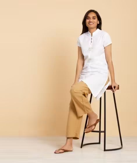 Women Khaki Knitted Drawstring Pants - Organic Cotton