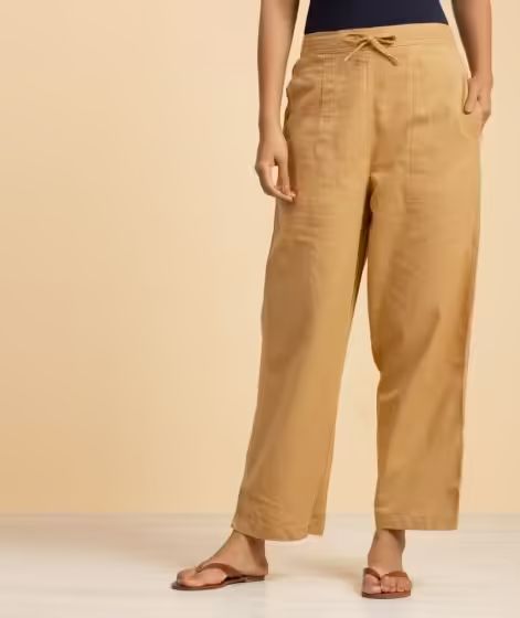 Women Khaki Knitted Drawstring Pants - Organic Cotton