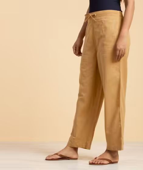 Women Khaki Knitted Drawstring Pants - Organic Cotton