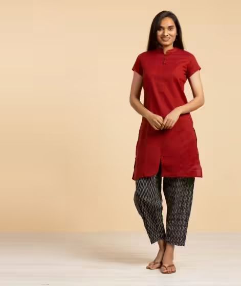 Women's 100% Organic Cotton Kurta with Embroidered "Aum" - Maroon