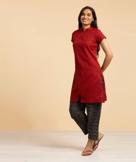 Women's 100% Organic Cotton Kurta with Embroidered "Aum" - Maroon