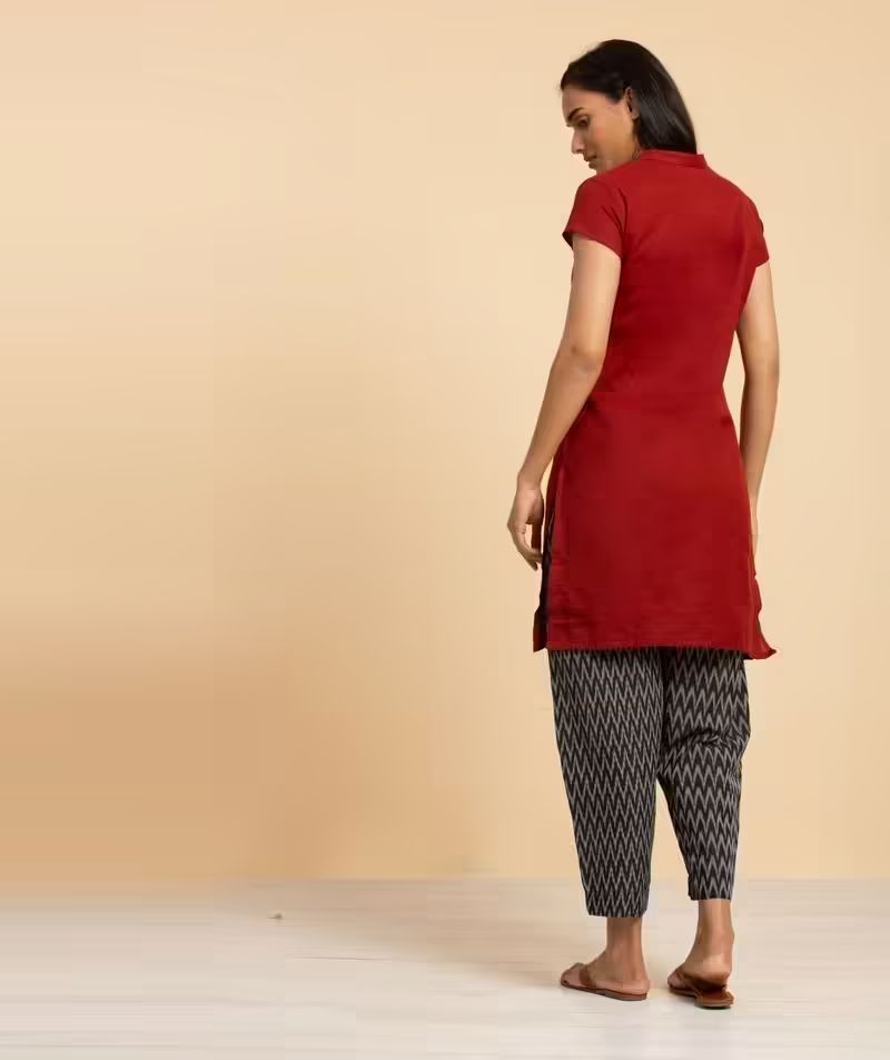 Women's 100% Organic Cotton Kurta with Embroidered "Aum" - Maroon