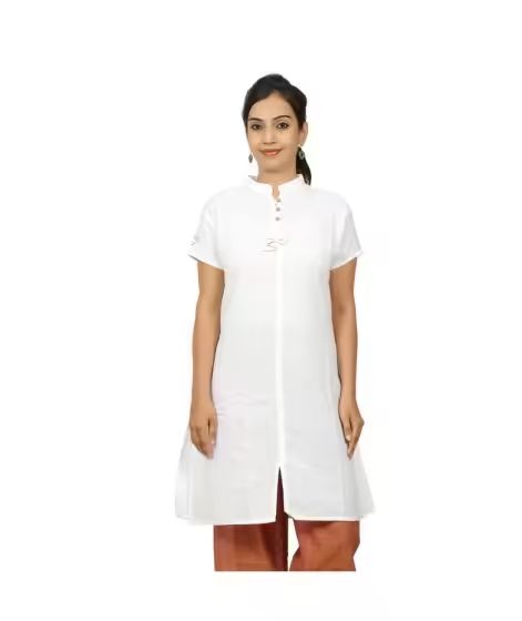 Women's 100% Organic Cotton Kurta with Embroidered "Aum" - White