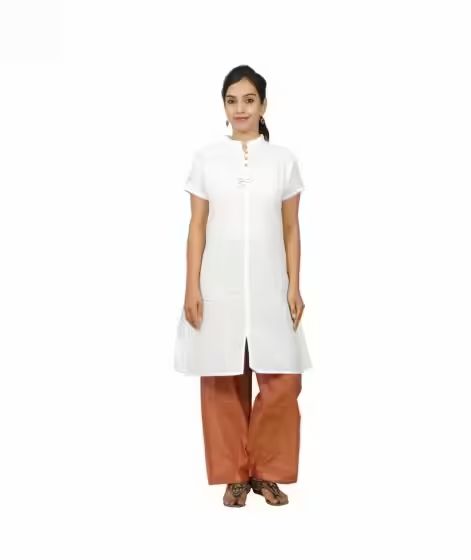 Women's 100% Organic Cotton Kurta with Embroidered "Aum" - White