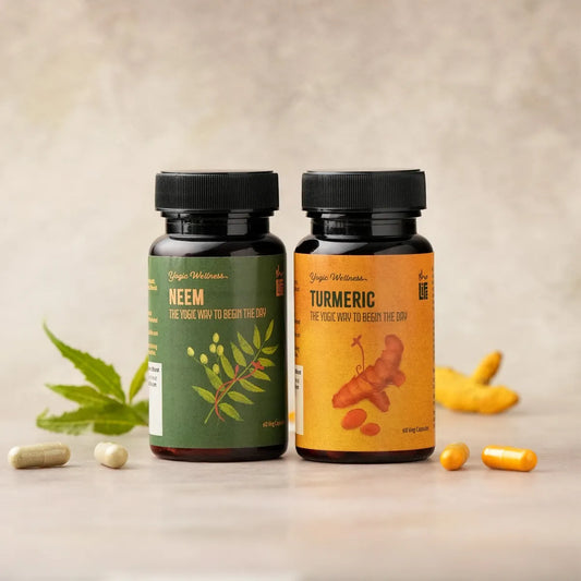 Neem & Turmeric Powder in Veg Caps Comb Pack, 60 pcs each