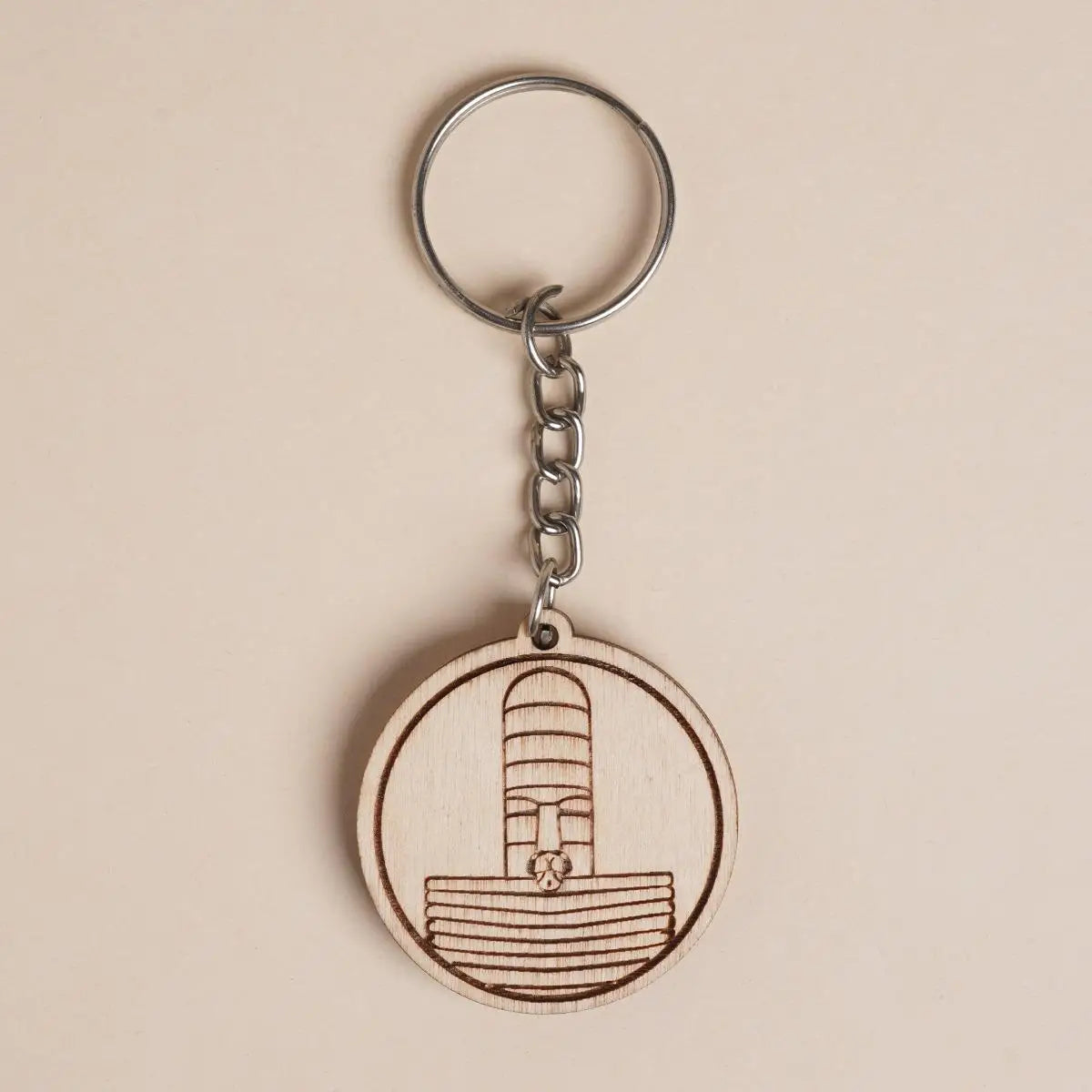 Dhayanalinga Etched Wooden Key Chain
