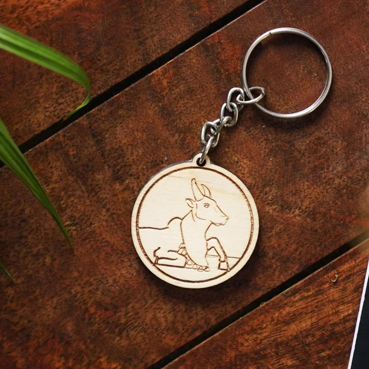 Nandi Etched Wooden Key Chain