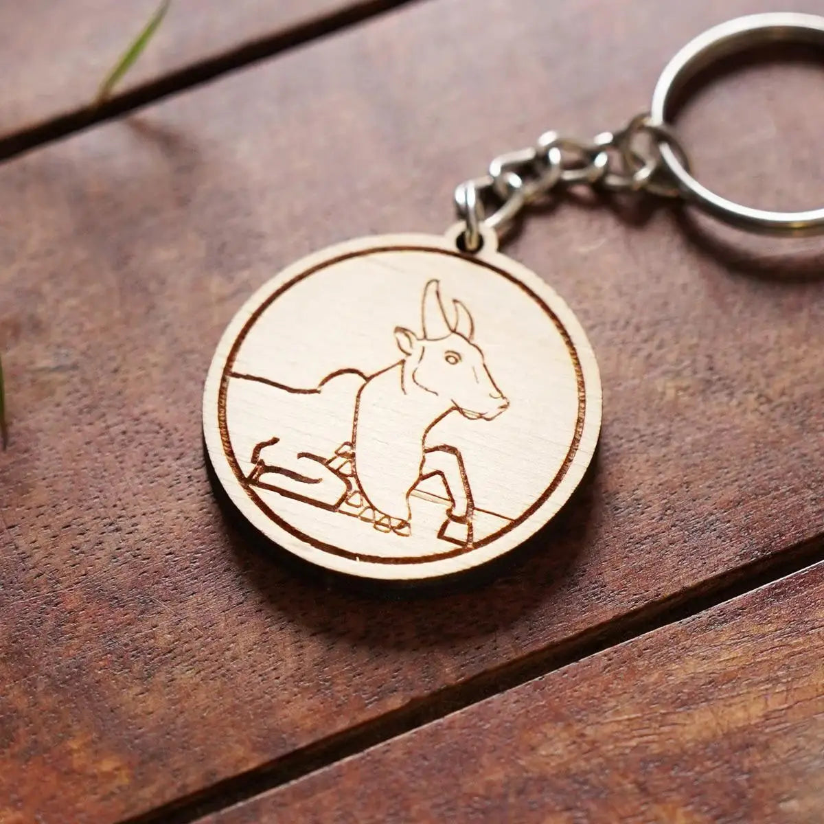 Nandi Etched Wooden Key Chain
