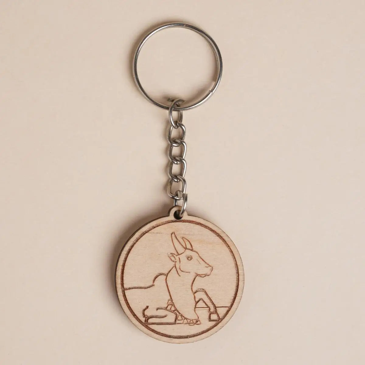 Nandi Etched Wooden Key Chain