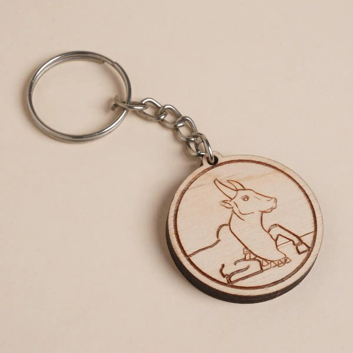 Nandi Etched Wooden Key Chain