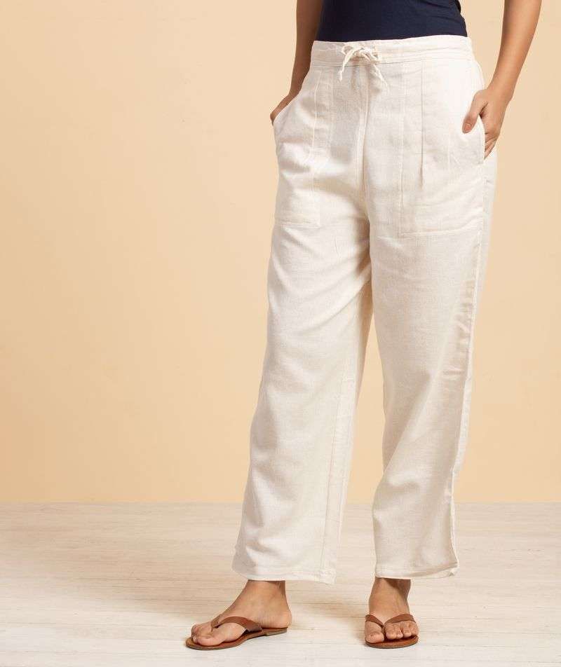 Women Undyed Organic Cotton Drawstring Pant - Off-White