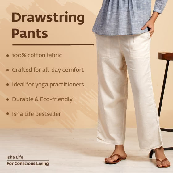 Women Khaki Knitted Drawstring Pants - Organic Cotton