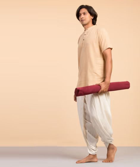 Cotton Yoga Mat (Maroon) - Rubber Coated Bottom