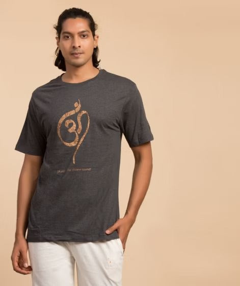 Unisex Copper Printed Aum Cotton T-shirt - Dark Grey