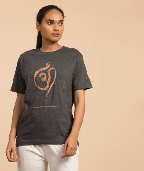 Unisex Copper Printed Aum Cotton T-shirt - Dark Grey