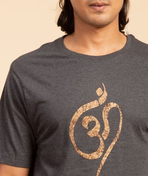 Unisex Copper Printed Aum Cotton T-shirt - Dark Grey