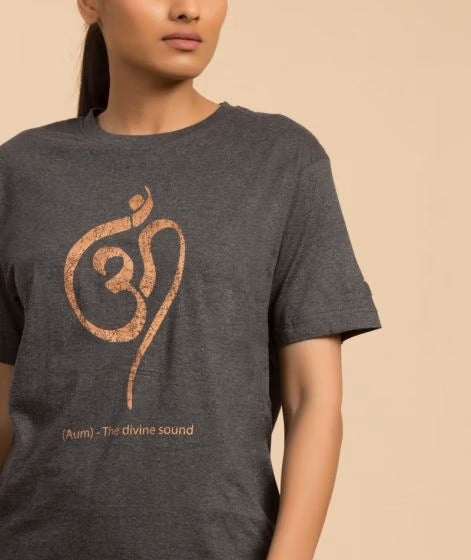 Unisex Copper Printed Aum Cotton T-shirt - Dark Grey