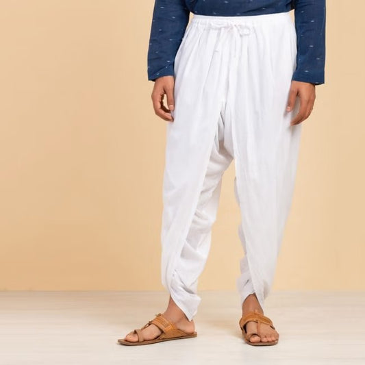 Isha’s signature. Ready to wear Unisex Dhoti Pants (White) / Panchakacham. Easy to pull on. Versatile. Comfortable for both casual and formal wear.