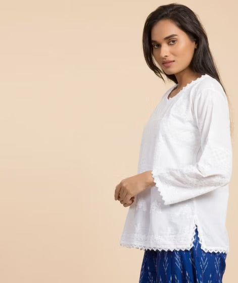 Women's Embroidery Cotton Top - White
