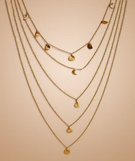 Gold Plated Pearl 5-Line Long Multi Layered Necklace Set for Women / Girls  – alltrend.in