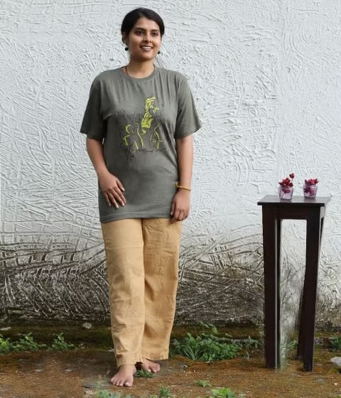 Unisex Adiyogi Splendor Melange Cotton T Shirt - Olive