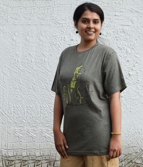 Unisex Adiyogi Splendor Melange Cotton T Shirt - Olive