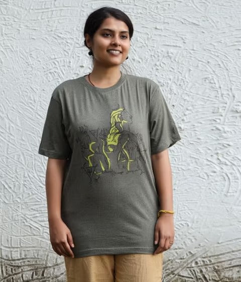 Unisex Adiyogi Splendor Melange Cotton T Shirt - Olive