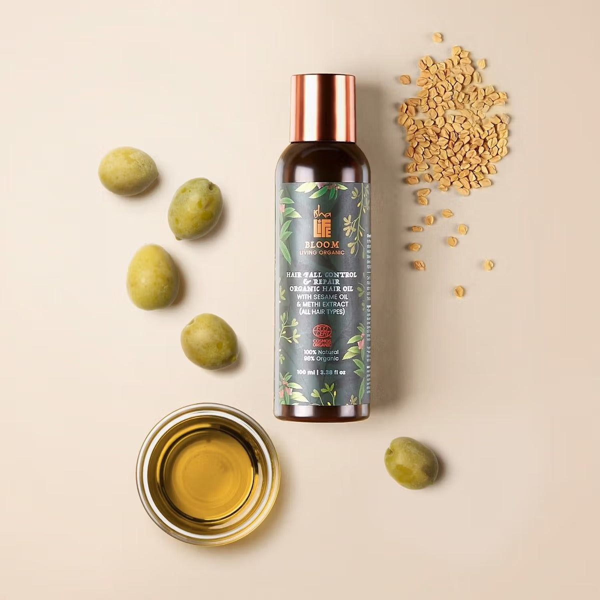 Bloom Hair Fall Control & Repair Organic Hair Oil With Sesame Oil & Methi Extract (All Hair Types) 100ml